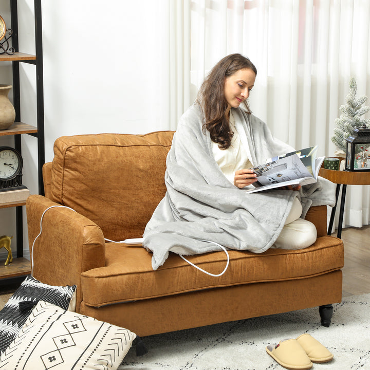 Manta Elétrica 180x130 cm Manta Térmica Sofá com Tecido Suave 10 Níveis de Temperatura Temporizador Lavável na Máquina Proteção contra Sobreaquecimento e Ecrã LED Cinzento