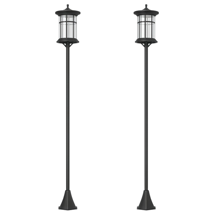 2 Candeeiros Solares de Exterior Candeiro Solar com Painel Solar Acendimento Automático e Estrutura de Aço Inoxidável Impermeável IP44 para Varanda Pátio 23,5x23,2x184 cm Preto