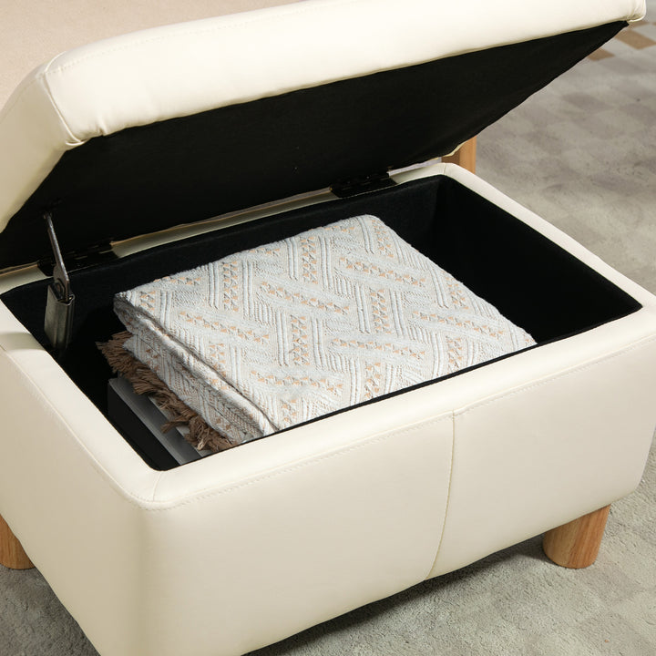 Baú de Armazenamento para Dormitório 33L Puff de Armazenamento Estofado em PU Banco de Arrumação com Pés de Madeira para Corredor Sala de Estar 60x38x40 cm Creme