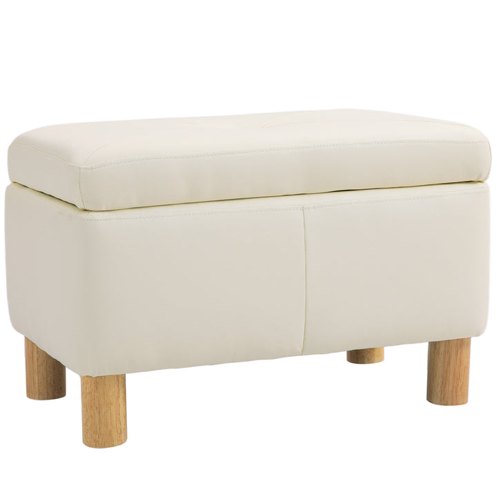 Baú de Armazenamento para Dormitório 33L Puff de Armazenamento Estofado em PU Banco de Arrumação com Pés de Madeira para Corredor Sala de Estar 60x38x40 cm Creme