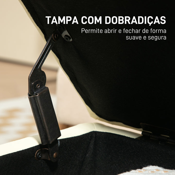 Baú de Armazenamento para Dormitório 33L Puff de Armazenamento Estofado em PU Banco de Arrumação com Pés de Madeira para Corredor Sala de Estar 60x38x40 cm Creme