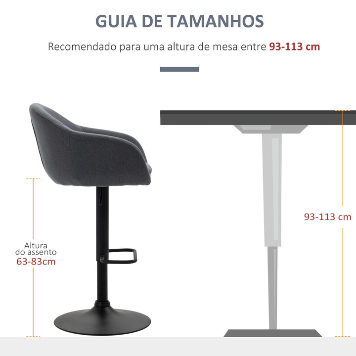 Banco Alto de Cozinha com Altura Ajustável Banco de Bar Estofado com Apoio para o Pés e Pés de Aço Carga Máxima 110 kg 54x54x92-112 cm Cinza Escuro