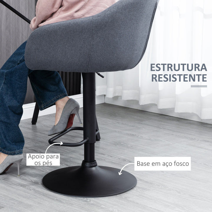 Banco Alto de Cozinha com Altura Ajustável Banco de Bar Estofado com Apoio para o Pés e Pés de Aço Carga Máxima 110 kg 54x54x92-112 cm Cinza Escuro