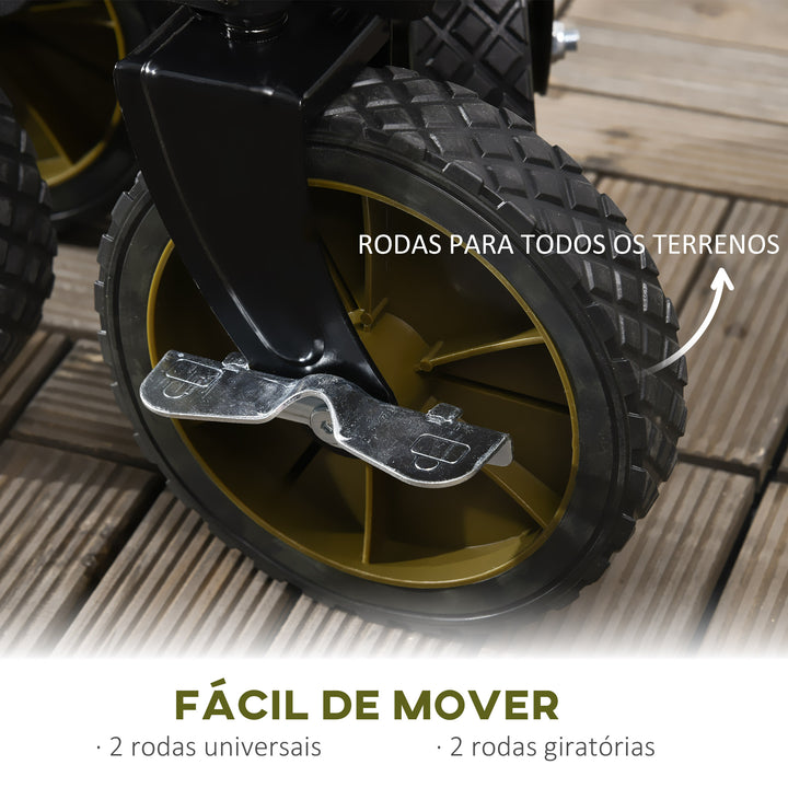 Carrinho Dobrável de com Rodas Carrinho para Praia com Guiador Telescópico Bancada Dobrável 5 Bolsas de Armazenamento Estrutura de Aço e Tecido de Oxford 108x55x93cm Verde Escuro