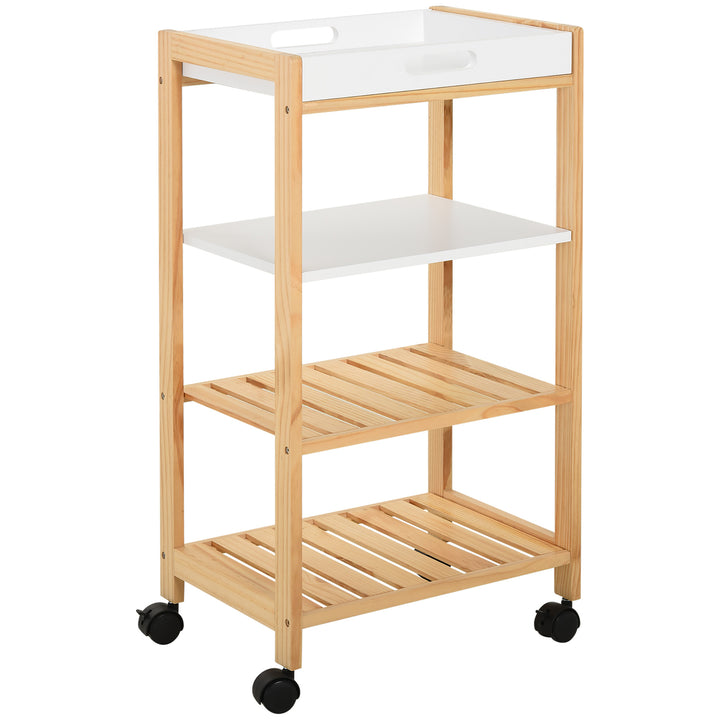 Carrinho de cozinha de 4 niveis com bandeja removível 40x30x76 cm Branco
