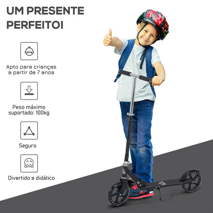 Trotinete dobrável para crianças acima de 5 anos de altura ajustável com freio 88x37x75-100 cm Preto