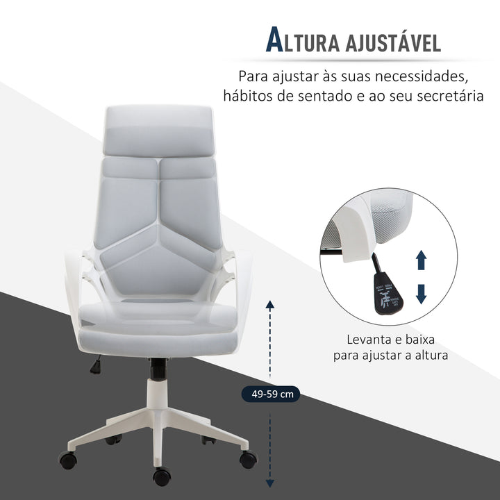 Cadeira de Escritório Giratória, Função de Inclinação, Cadeira de Secretária de Malha com Altura Ajustável Encosto Alto e Apoios de Braço para Estudo Quarto Carga 120 kg, Cinza