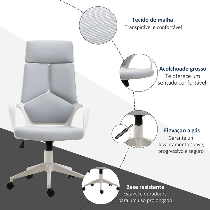Cadeira de Escritório Giratória, Função de Inclinação, Cadeira de Secretária de Malha com Altura Ajustável Encosto Alto e Apoios de Braço para Estudo Quarto Carga 120 kg, Cinza
