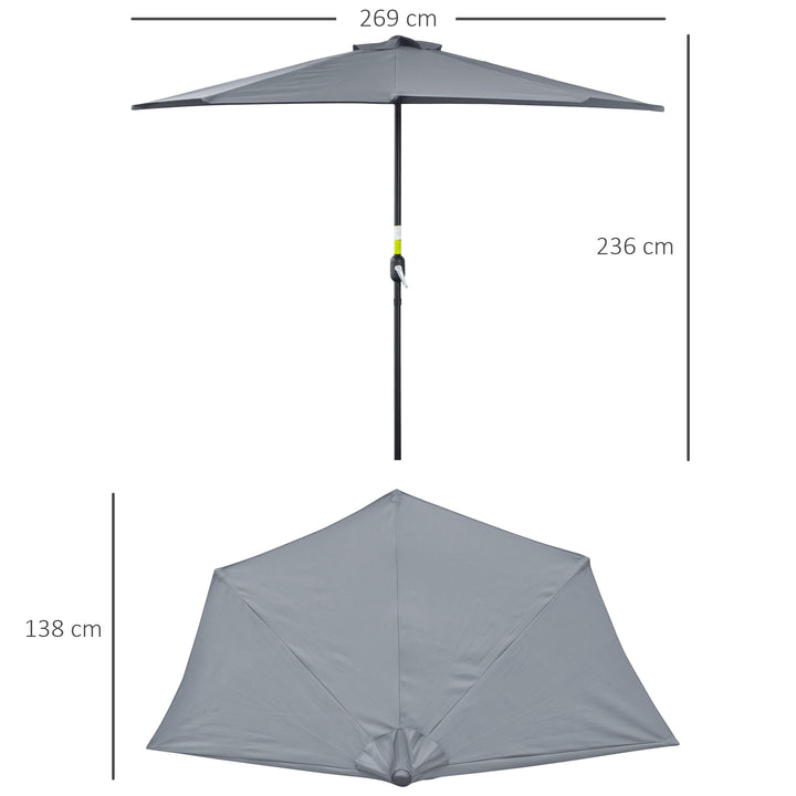 Chapéu de Sol Semicircular 269x138x236cm Chapéu de Sol à Manivela para Jardim Terraço Pátio Piscina Cinza