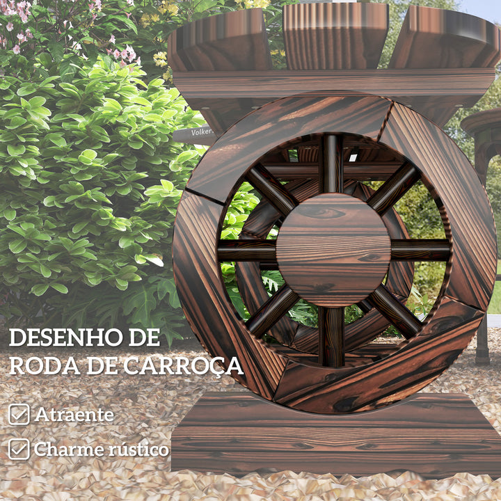 Banco de Jardim de 2 Lugares Banco de Madeira com 2 Rodas Decorativas Estilo Rústico Carga 200 kg para Pátio Varanda 120x29x39 cm Madeira