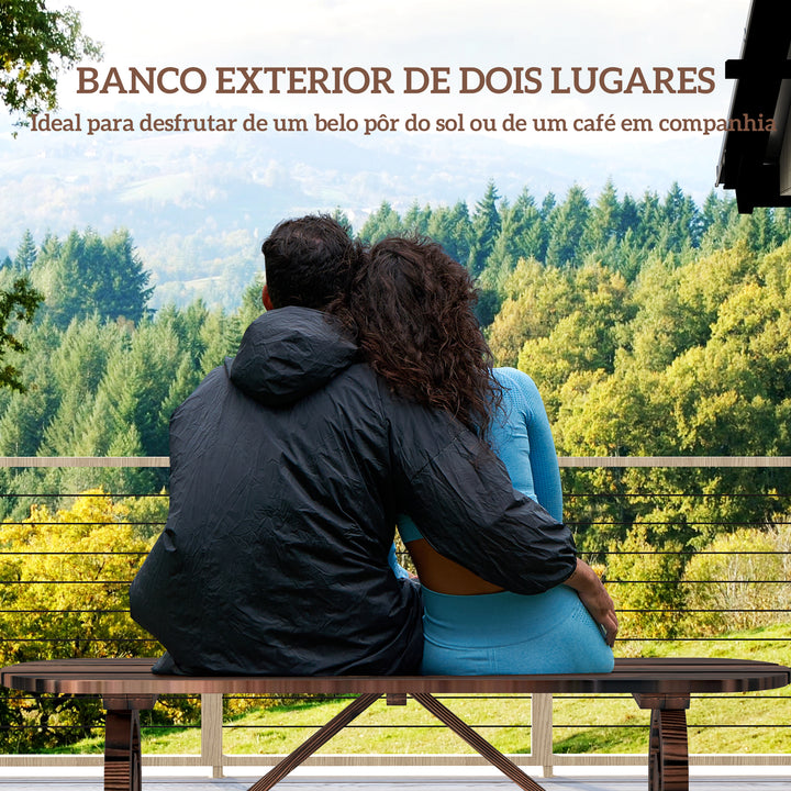 Banco de Jardim de 2 Lugares Banco de Madeira com 2 Rodas Decorativas Estilo Rústico Carga 200 kg para Pátio Varanda 120x29x39 cm Madeira