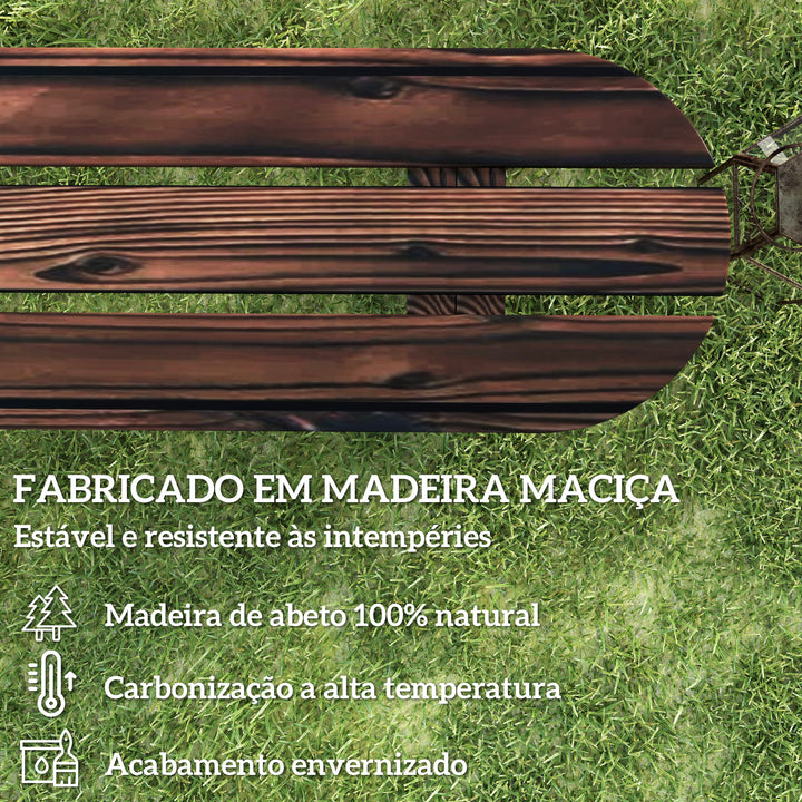 Banco de Jardim de 2 Lugares Banco de Madeira com 2 Rodas Decorativas Estilo Rústico Carga 200 kg para Pátio Varanda 120x29x39 cm Madeira