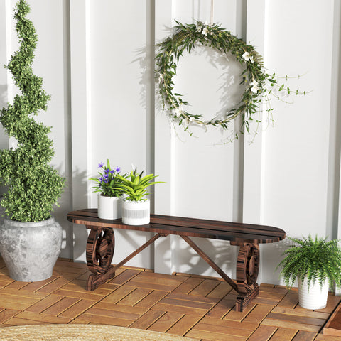 Banco de Jardim de 2 Lugares Banco de Madeira com 2 Rodas Decorativas Estilo Rústico Carga 200 kg para Pátio Varanda 120x29x39 cm Madeira