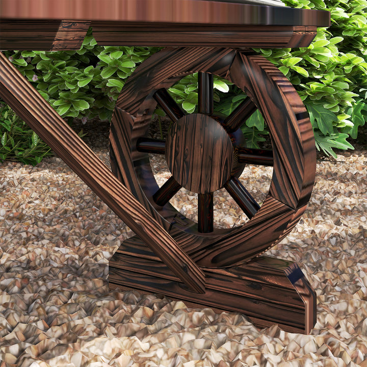 Banco de Jardim de 2 Lugares Banco de Madeira com 2 Rodas Decorativas Estilo Rústico Carga 200 kg para Pátio Varanda 120x29x39 cm Madeira