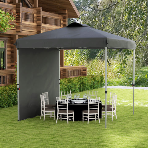 Tenda Dobrável 2,5x2,5 m Altura Ajustável Tenda de Jardim com 1 Parede Lateral Teto com Ventilação e Bolsa de Transporte para Acampamento Festas Cinza Escuro