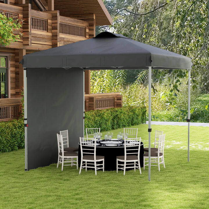 Tenda Dobrável 2,5x2,5 m Altura Ajustável Tenda de Jardim com 1 Parede Lateral Teto com Ventilação e Bolsa de Transporte para Acampamento Festas Cinza Escuro