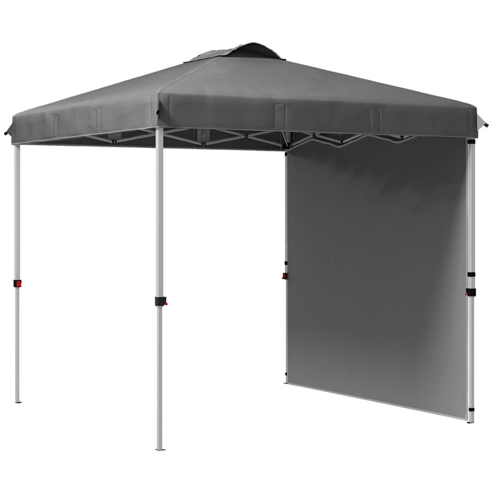 Tenda Dobrável 2,5x2,5 m Altura Ajustável Tenda de Jardim com 1 Parede Lateral Teto com Ventilação e Bolsa de Transporte para Acampamento Festas Cinza Escuro