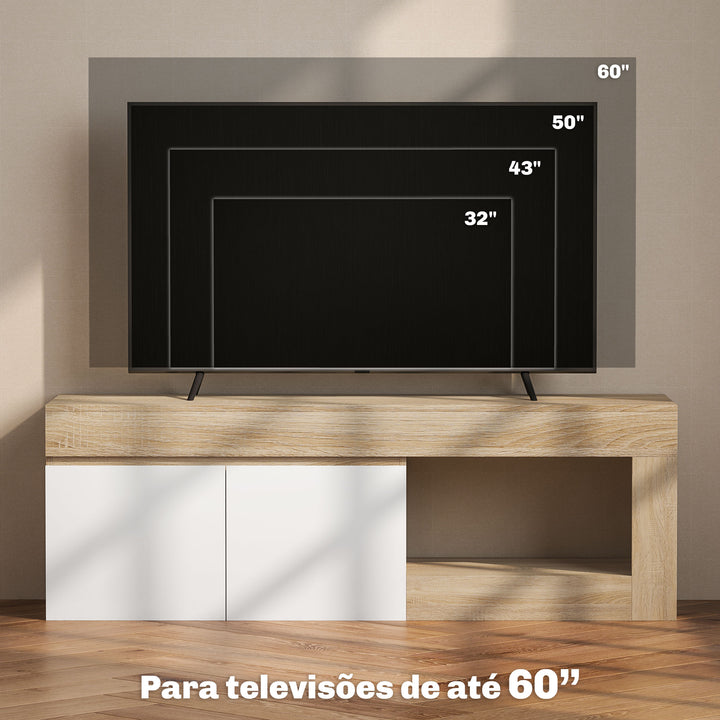 Móvel de TV Mobiliário de TV com 2 Portas Prateleira Aberta Móvel de TV de Sala de Estar para Televisóres de 60 Polegadas 140x40x48 cm Branco e Madeira