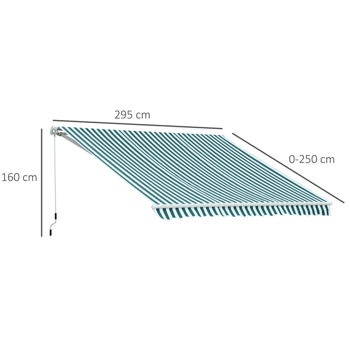 Toldo Manual Dobrável de Alumínio 2,95x2,5m para Exterior com Ângulo Ajustável e Manivela para Pátio Balcão Jardím Terraço Verde e Branco