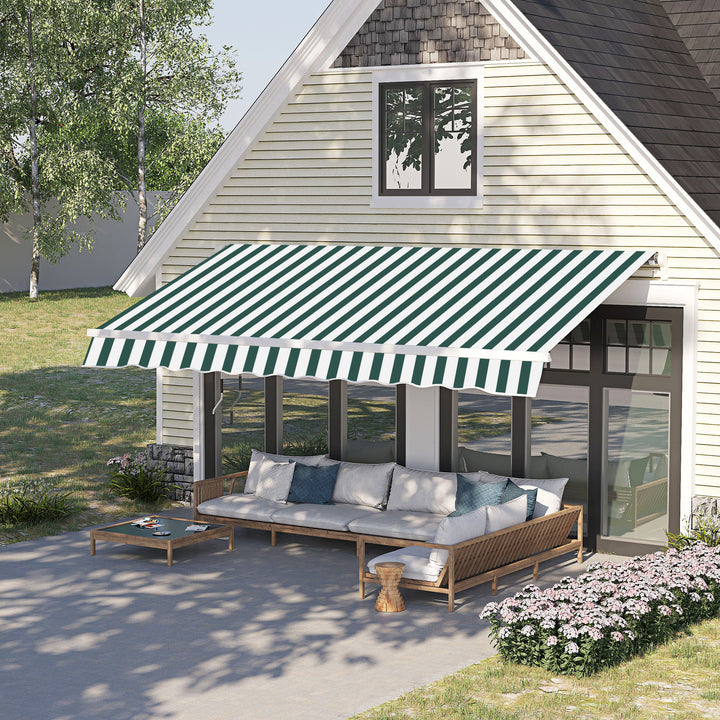 Toldo Manual Dobrável de Alumínio 2,95x2,5m para Exterior com Ângulo Ajustável e Manivela para Pátio Balcão Jardím Terraço Verde e Branco