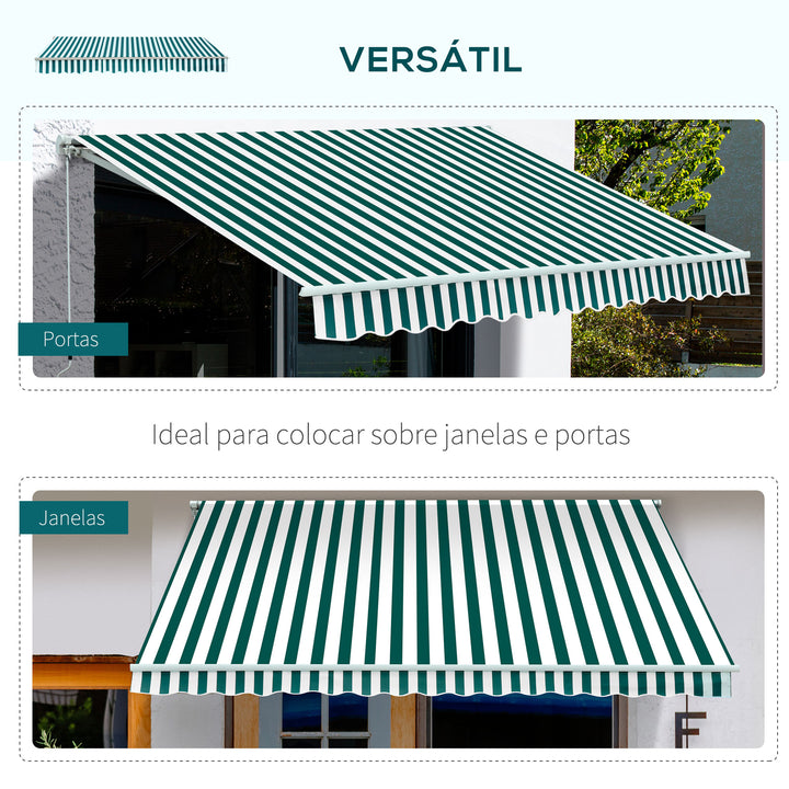 Toldo Manual Dobrável de Alumínio 2,95x2,5m para Exterior com Ângulo Ajustável e Manivela para Pátio Balcão Jardím Terraço Verde e Branco
