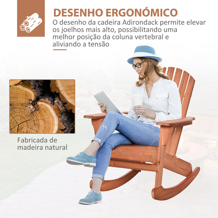 Cadeira de balanço de madeira natural Adirondack para jardim terraço externo rústico Carga 130 kg 77x94x97 cm Cor Teca