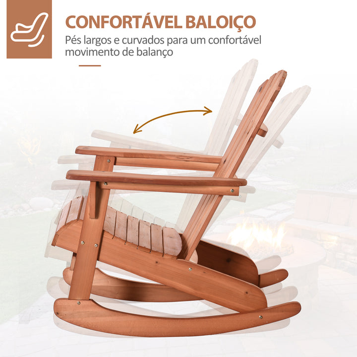 Cadeira de balanço de madeira natural Adirondack para jardim terraço externo rústico Carga 130 kg 77x94x97 cm Cor Teca