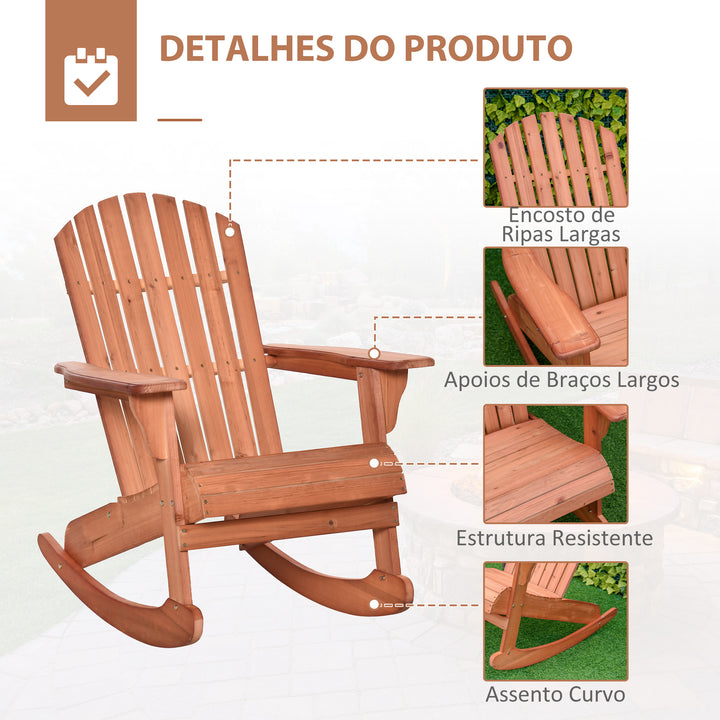 Cadeira de balanço de madeira natural Adirondack para jardim terraço externo rústico Carga 130 kg 77x94x97 cm Cor Teca