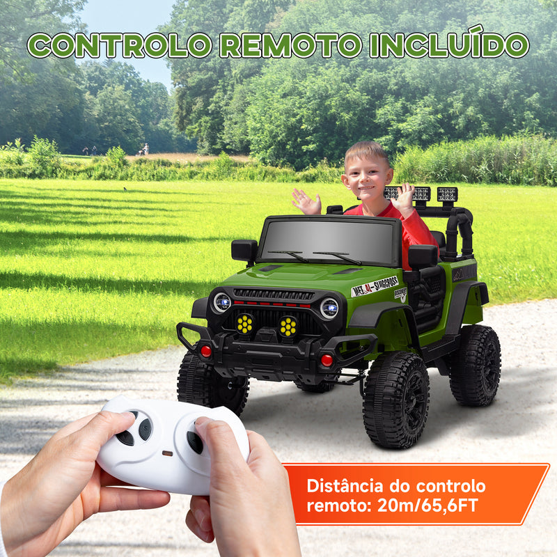 Carro Elétrico para Crianças acima de 3 Anos Carro Elétrico Infantil com Bateria de 12V Controlo Remoto Bluetooth Faróis LED Buzina e Música 100x63x65 cm Verde