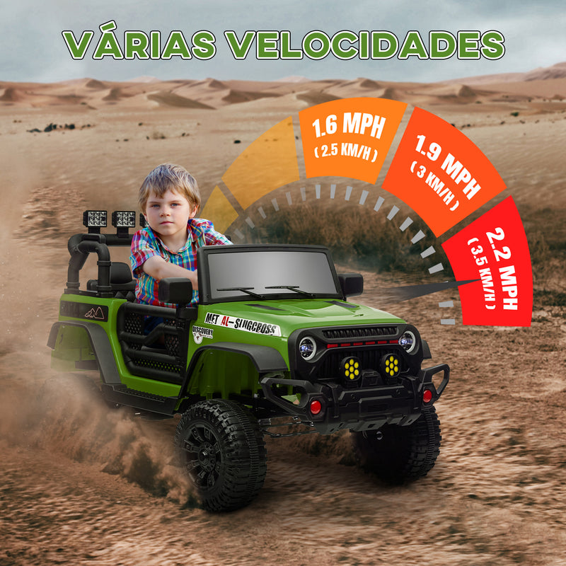 Carro Elétrico para Crianças acima de 3 Anos Carro Elétrico Infantil com Bateria de 12V Controlo Remoto Bluetooth Faróis LED Buzina e Música 100x63x65 cm Verde