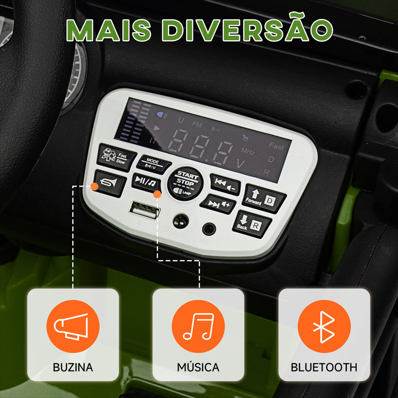 Carro Elétrico para Crianças acima de 3 Anos Carro Elétrico Infantil com Bateria de 12V Controlo Remoto Bluetooth Faróis LED Buzina e Música 100x63x65 cm Verde