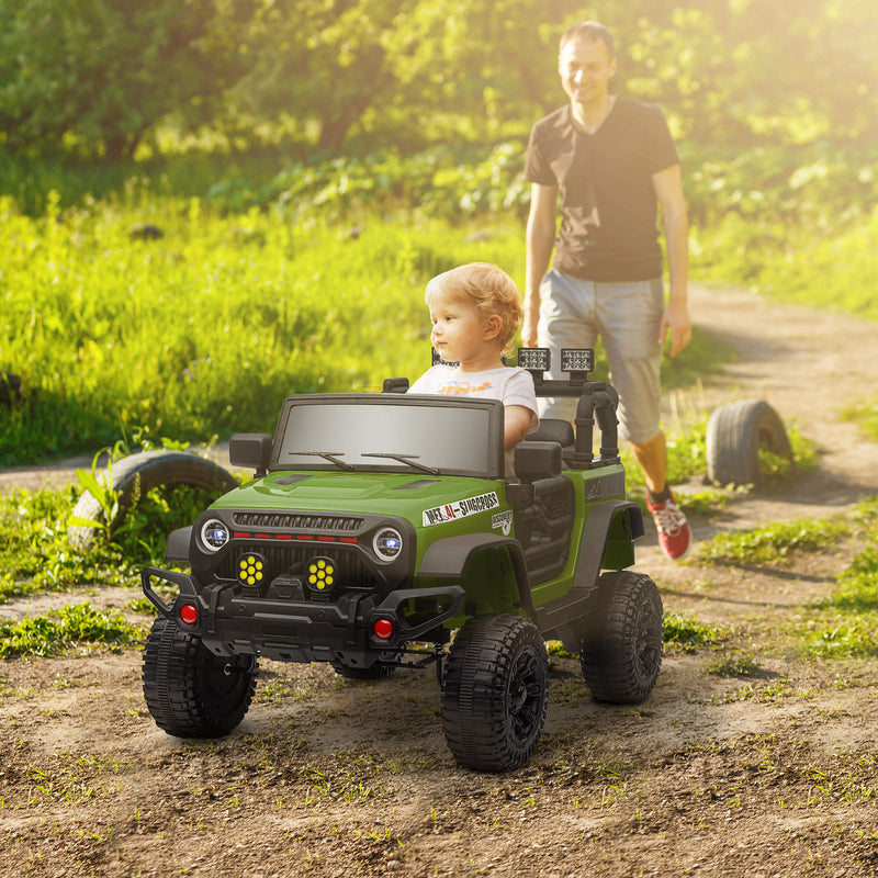 Carro Elétrico para Crianças acima de 3 Anos Carro Elétrico Infantil com Bateria de 12V Controlo Remoto Bluetooth Faróis LED Buzina e Música 100x63x65 cm Verde