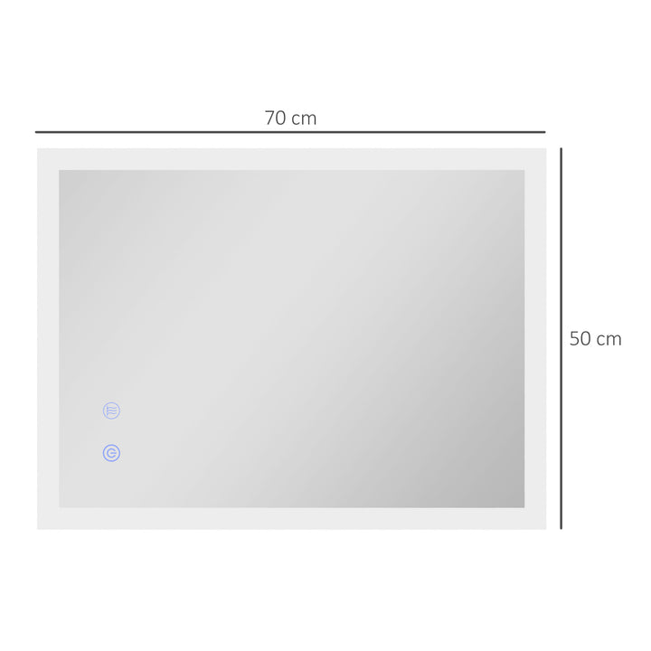 Espelho Casa de Banho com Luzes LED 70x50 cm Espelho de Parede com Função Antiembaciamento 3 Cores Função de Memória Interruptor Tátil e Classificação IP44 Horizontal ou Vertical Prata