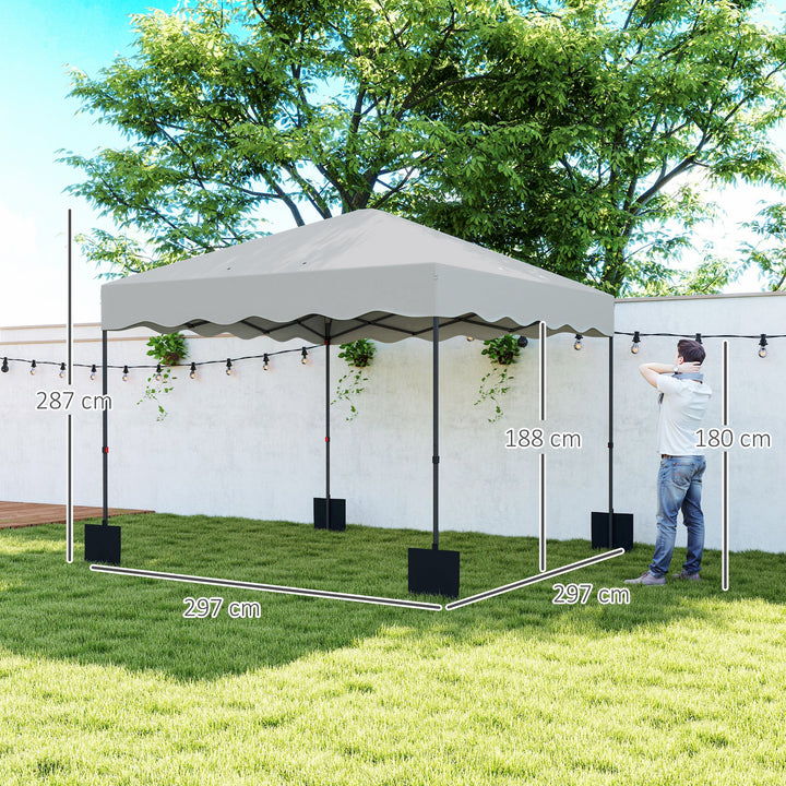 Tenda Dobrável Pop UP Tenda 3x3 m Tenda para Eventos com Proteção UV50+ Altura Ajustável Bolsa de Areia e Bolsa de Transporte com Rodas para Campismo Festas Branco