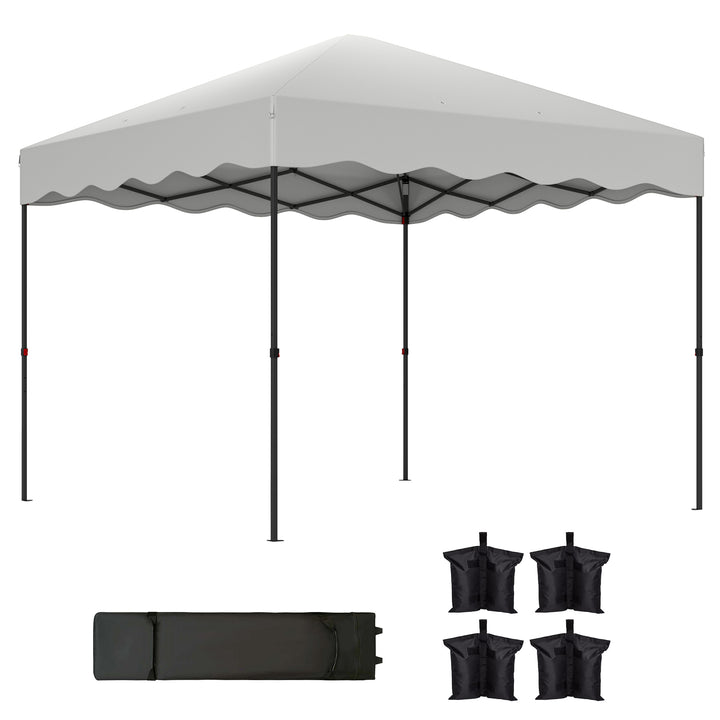 Tenda Dobrável Pop UP Tenda 3x3 m Tenda para Eventos com Proteção UV50+ Altura Ajustável Bolsa de Areia e Bolsa de Transporte com Rodas para Campismo Festas Branco
