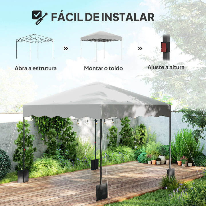 Tenda Dobrável Pop UP Tenda 3x3 m Tenda para Eventos com Proteção UV50+ Altura Ajustável Bolsa de Areia e Bolsa de Transporte com Rodas para Campismo Festas Branco