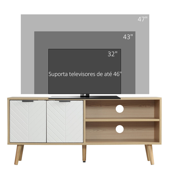 Móvel de TV Moderno Móvel de TV para Sala de Estar com 2 Portas e 2 Prateleiras de Armazenamento para Televisores de até 46" para Dormitório 110x39x48,8cm Madeira e Branco
