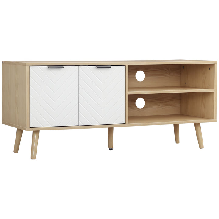 Móvel de TV Moderno Móvel de TV para Sala de Estar com 2 Portas e 2 Prateleiras de Armazenamento para Televisores de até 46" para Dormitório 110x39x48,8cm Madeira e Branco