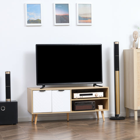 Móvel de TV Moderno Móvel de TV para Sala de Estar com 2 Portas e 2 Prateleiras de Armazenamento para Televisores de até 46" para Dormitório 110x39x48,8cm Madeira e Branco