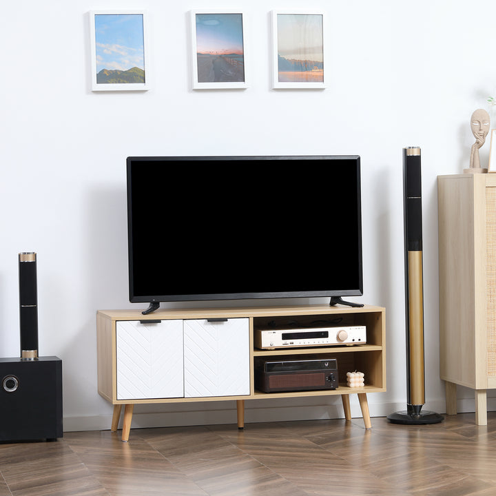 Móvel de TV Moderno Móvel de TV para Sala de Estar com 2 Portas e 2 Prateleiras de Armazenamento para Televisores de até 46" para Dormitório 110x39x48,8cm Madeira e Branco