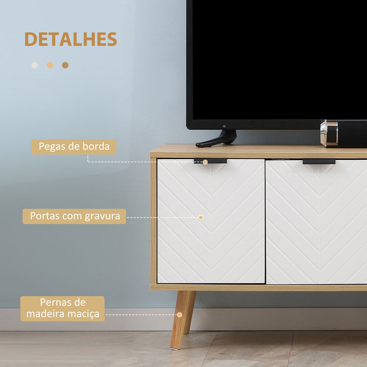 Móvel de TV Moderno Móvel de TV para Sala de Estar com 2 Portas e 2 Prateleiras de Armazenamento para Televisores de até 46" para Dormitório 110x39x48,8cm Madeira e Branco