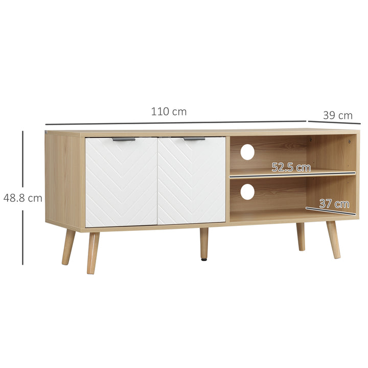 Móvel de TV Moderno Móvel de TV para Sala de Estar com 2 Portas e 2 Prateleiras de Armazenamento para Televisores de até 46" para Dormitório 110x39x48,8cm Madeira e Branco