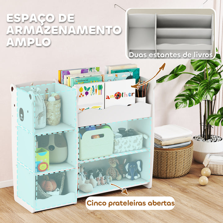 Estante Infantil para Brinquedos 5 Prateleiras Abertas 2 Compartimentos Design de Ursinho Organizador de Brinquedos para Quarto Sala de Brincadeiras Creche Branco