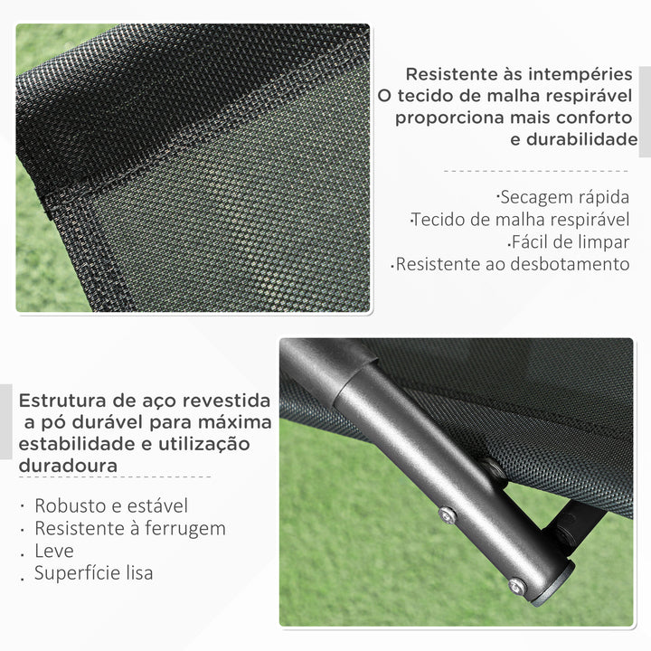 Espreguiçadeira Baloiço de Jardim com Apoio para os Braços Almofada para a Cabeça Removível Espreguiçadeira de Exterior com Tecido Transpirável para Pátio Terraço 155x61x88 cm Preto