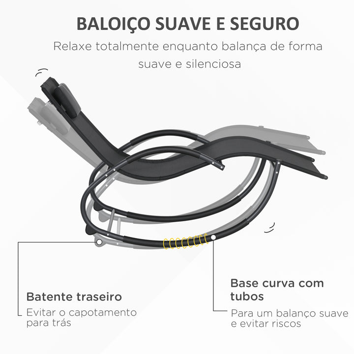 Espreguiçadeira Baloiço de Jardim com Apoio para os Braços Almofada para a Cabeça Removível Espreguiçadeira de Exterior com Tecido Transpirável para Pátio Terraço 155x61x88 cm Preto