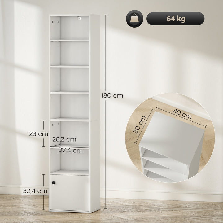 Estante de 7 Níveis Estante para Livros com Prateleiras Ajustáveis e Armário Estante Moderna para Sala de Estar Quarto Estúdio Escritório 40x30x180 cm Branco