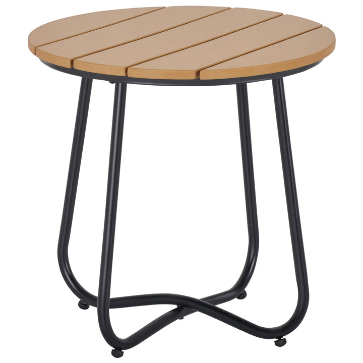 Mesa Auxiliar Redonda Mesa de Jardim com Desenho em Ripas e Pés Ajustáveis Mesa para Exterior Varanda Pátio Ø49x48 cm Madeira e Preto