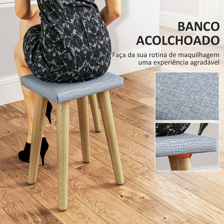 Tocador de Maquilhagem com Luz LED e Banco Mesa de Maquilhagem com Espelho Brilho Ajustável 3 Cores 2 Gavetas e Organizador Tocador Moderno para Quarto 80x43x133 cm Branco