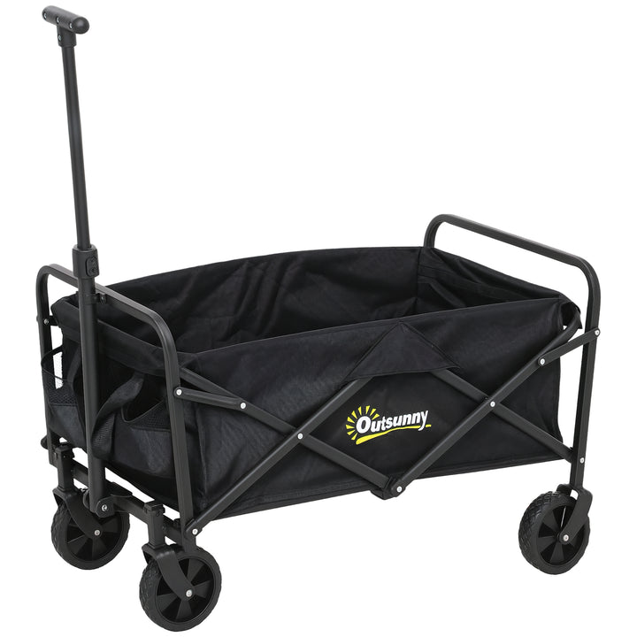 Carrinho de Transporte com Rodas Carrinho de Jardim Dobrável com Pega Telescópica Ajustável 2 Bolsas de Arrumação Carrinho de Praia Jardim Campismo Carga 120 kg 64x42x27 cm Preto