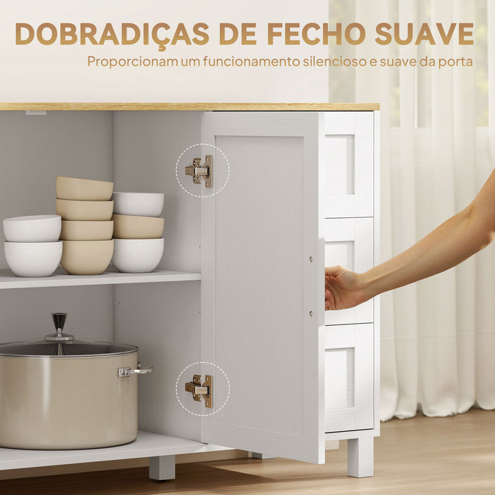 Aparador com 2 Portas Moderno para Sala de Estar com 3 Gavetas Prateleira Ajustável e Pernas de Madeira para Sala de Jantar Entrada, Quarto 120x38x76 cm Branco